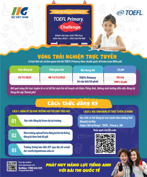 Phát động Cuộc thi tiếng Anh quốc tế TOEFL Primary Challenge Hà Nội năm học 2022 - 2023